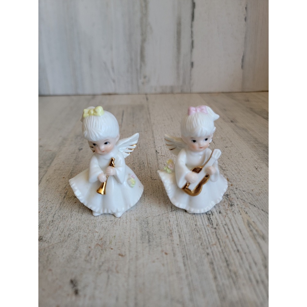 Angel lefton instrument guitar clarinet cherub Xmas porcelain home decor figure